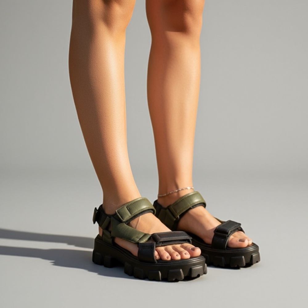 ARIZONA LOVE Trekky Leather Platform Sporty Sandals In Black